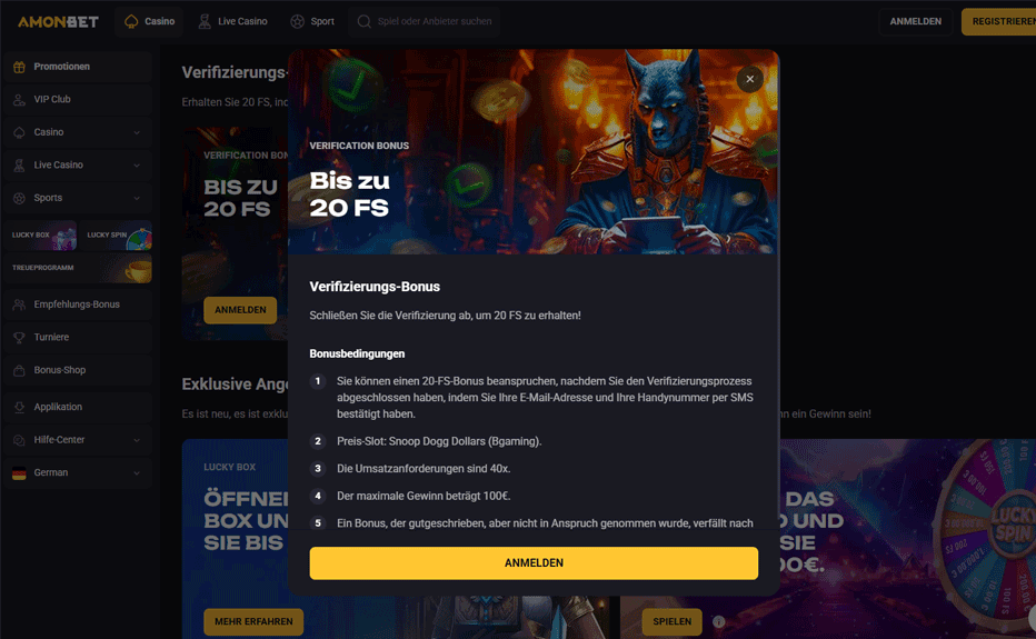 Amonbet Bonus ohne Einzahlung – bis zu 20 Freispiele ohne Einzahlung Amonbet Bonus ohne Einzahlung – bis zu 20 Freispiele ohne Einzahlung
