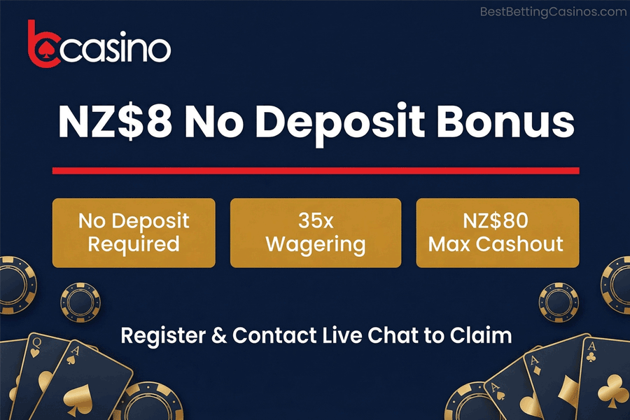 bCasino no deposit bonus - $8 free on registration