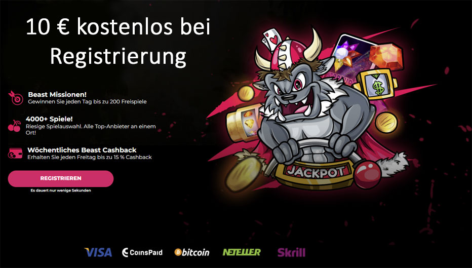 Neuestes Online-Casino, das 10€ gratis anbietet: Beastino Casino