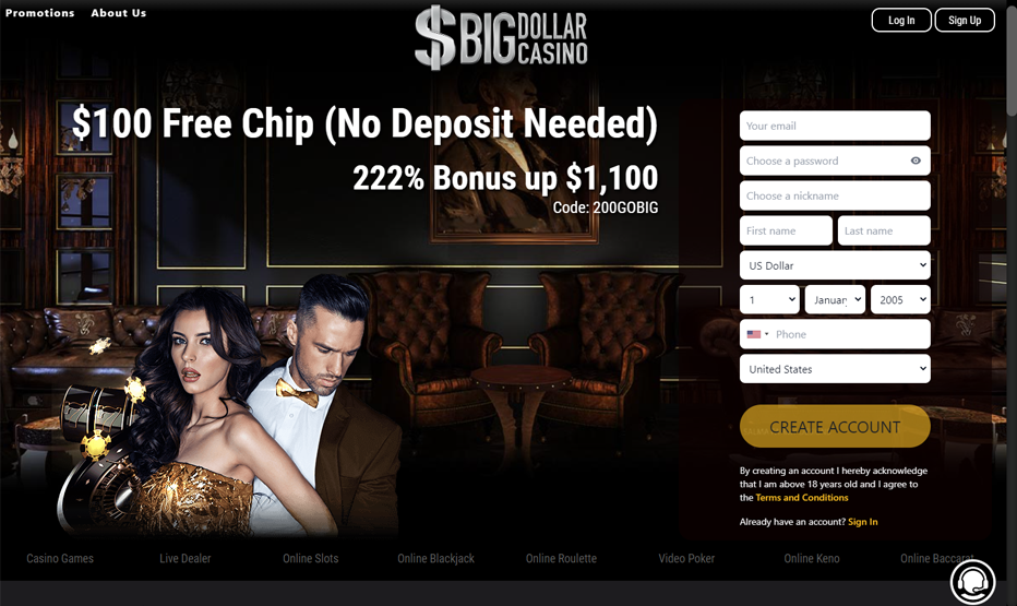 Bet Big Dollar Casino No Bonus Codes - Get a $100 Free Chip