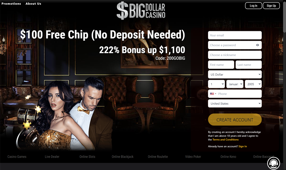 Bet Big Dollar Casino 100 No Bonus Code 2024 100 Free Chip