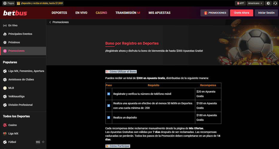 Betbus Bono por Registro en Deportes