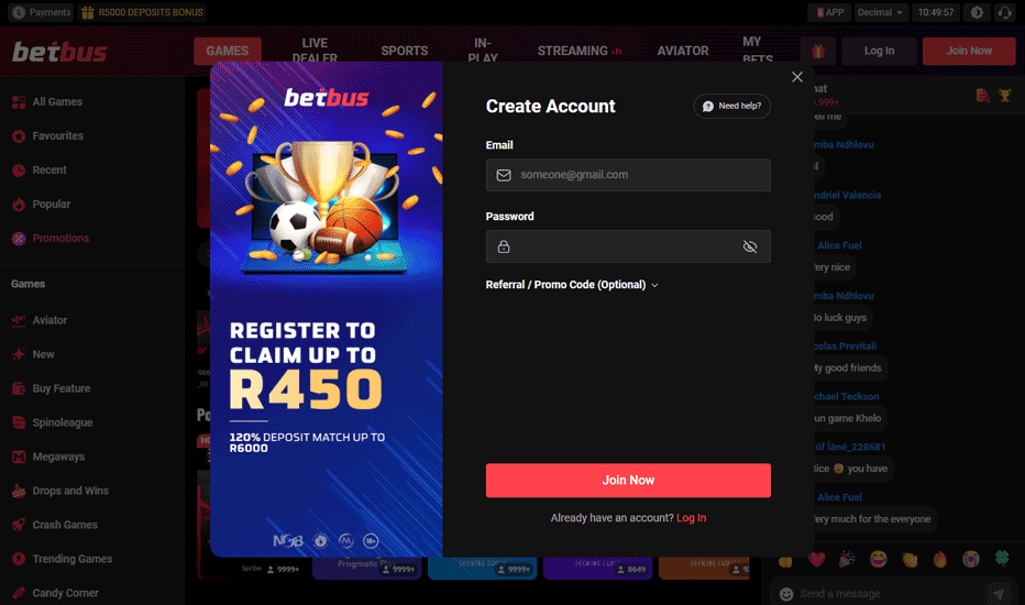 Betbus South Africa registration - claim your welcome offers