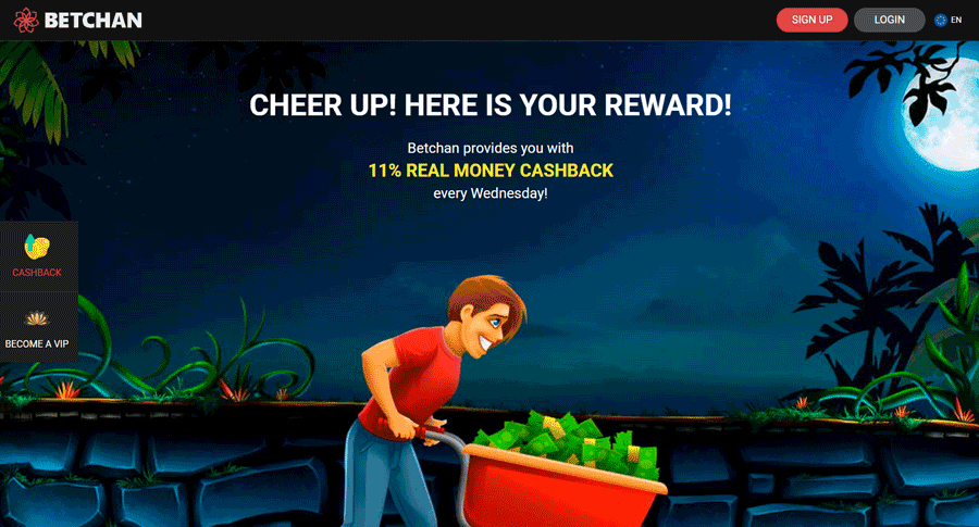 Betchan Casino - 11% weekly cashback every Wednesday