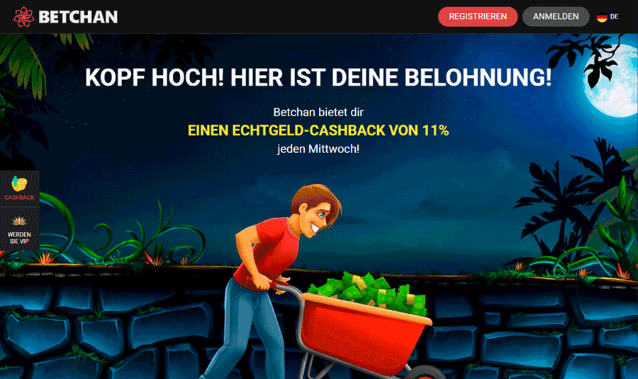 Betchan Casino - 11 % wöchentliches Cashback jeden Mittwoch