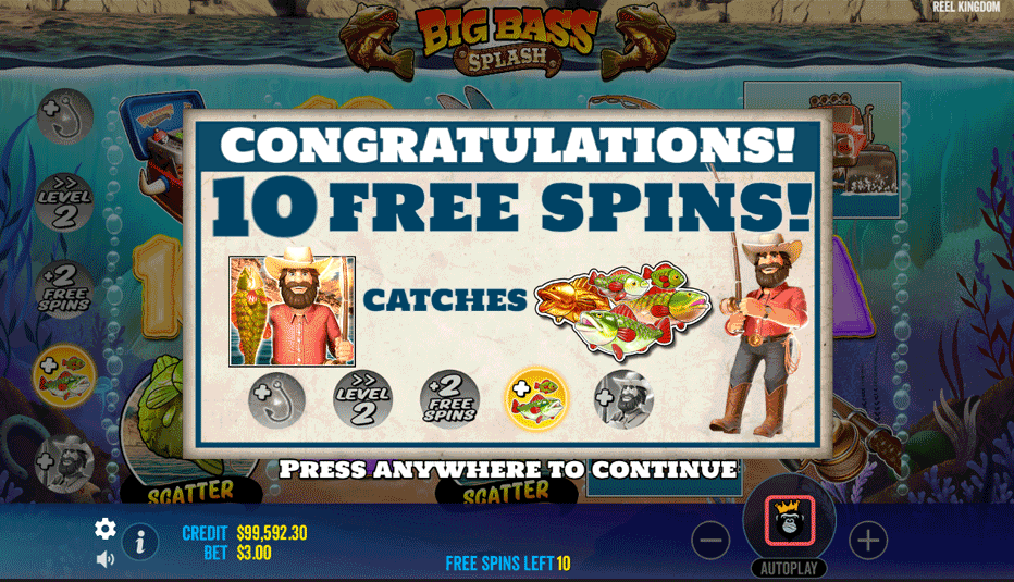 Big Bass Splash free spins mode - 10 free spins Big Bass Splash free spins mode - 10 free spins