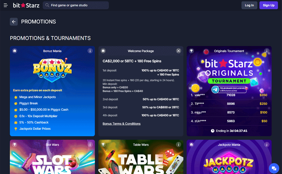BitStarz welcome package – up to C$2,000 or 5 BTC + 180 free spins