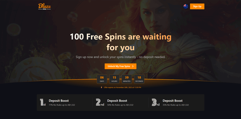 Blaze Spins no deposit bonus – 100 free spins on sign-up