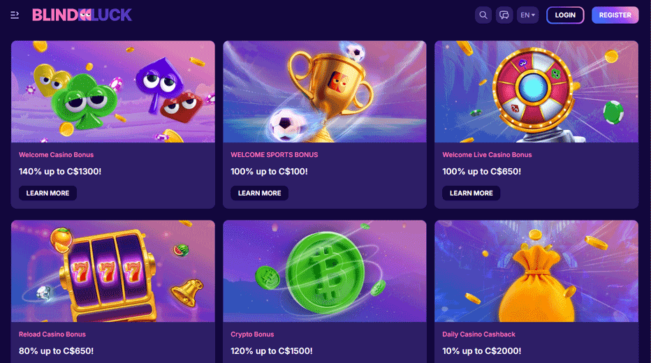 More bonuses and promotions at Blind Luck Casino