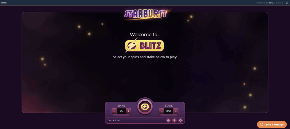 blitz mode choose stake and number of spins