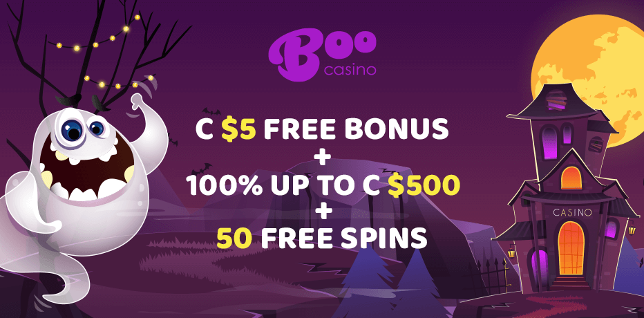 Boo Casino Bonus - C$5 Free (no deposit needed) + 100% Bonus