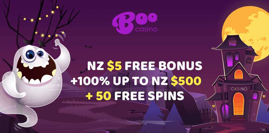 Boo Casino - NZ$5 Free on registration + 100% Bonus