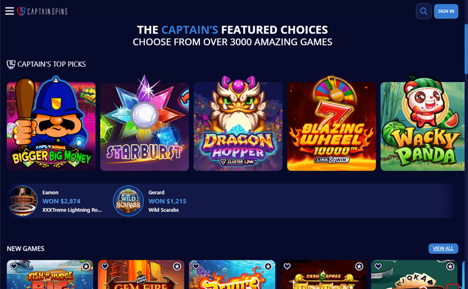 Over 3000 unique games at Captain Spins NZ Over 3000 unique games at Captain Spins NZ