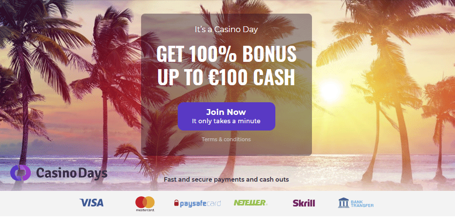 Casino Days Bonus Review - 100% Bonus up to €100