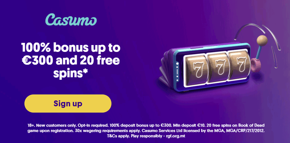 Casumo Bonus - 20 Free Spins on sign up + 100% Bonus