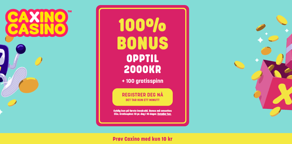 Caxino Bonus - 100% i bonus opptil kr 2.000 + 100 gratisspinn