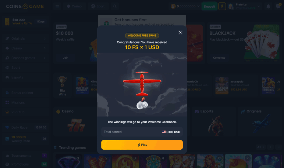 Coinsgame promo code – get 10 free spins without deposit and win up to $25