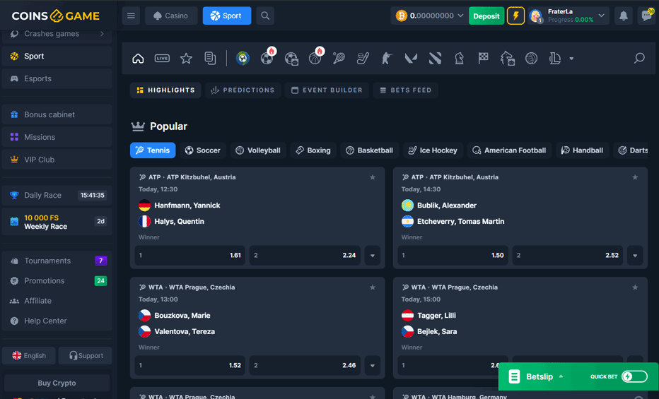 Sports betting at Coinsgame