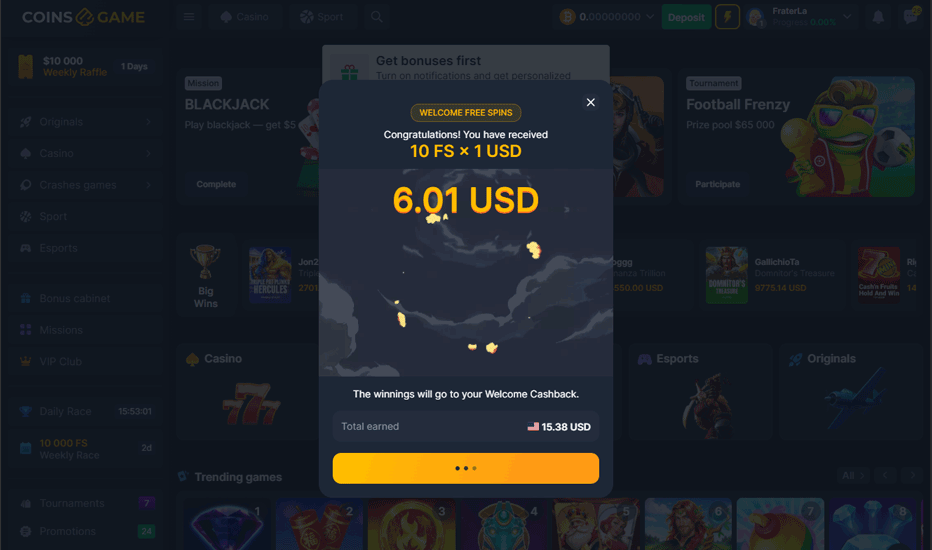 Uuse our promo code at Coinsgame and enjoy an interesting headstart