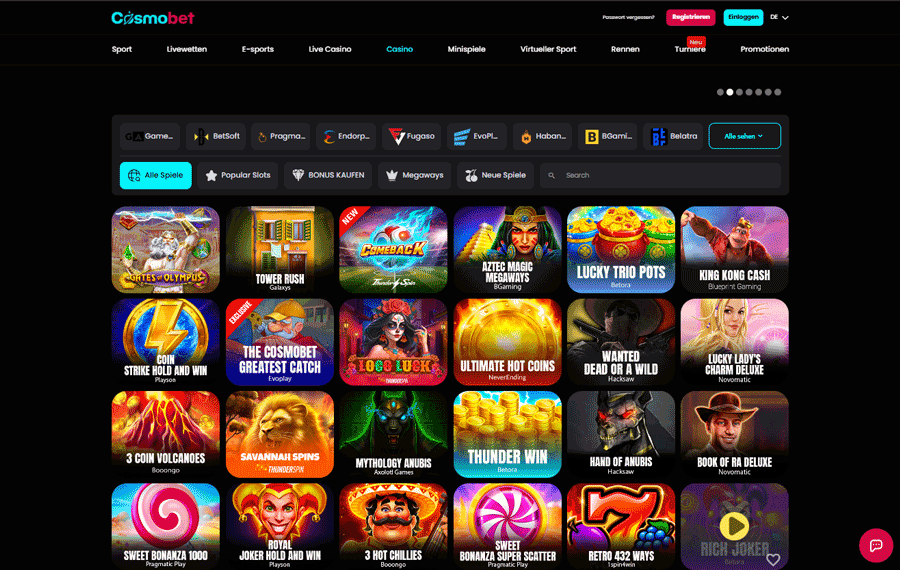 Umfangreiche Spielauswahl - Cosmobet Casino Deutschland