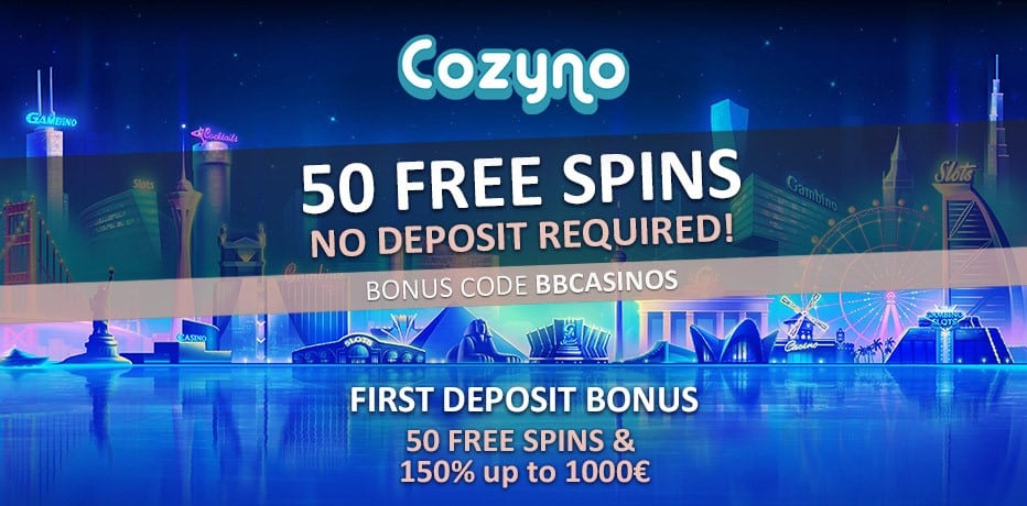 Cozyno Bonus - 50 Free Spins + 150% Bonus up to €1.000