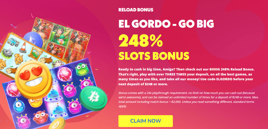 Crypto Loko Reload Bonus - El Gordo (248% slots bonus)