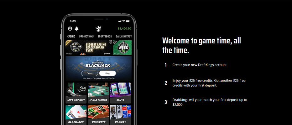 DraftKings Casino No Deposit Bonus Code - Claim a $25 Free Chip on the House