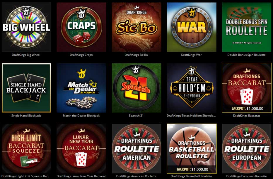 Table games at DraftKings Casino PA