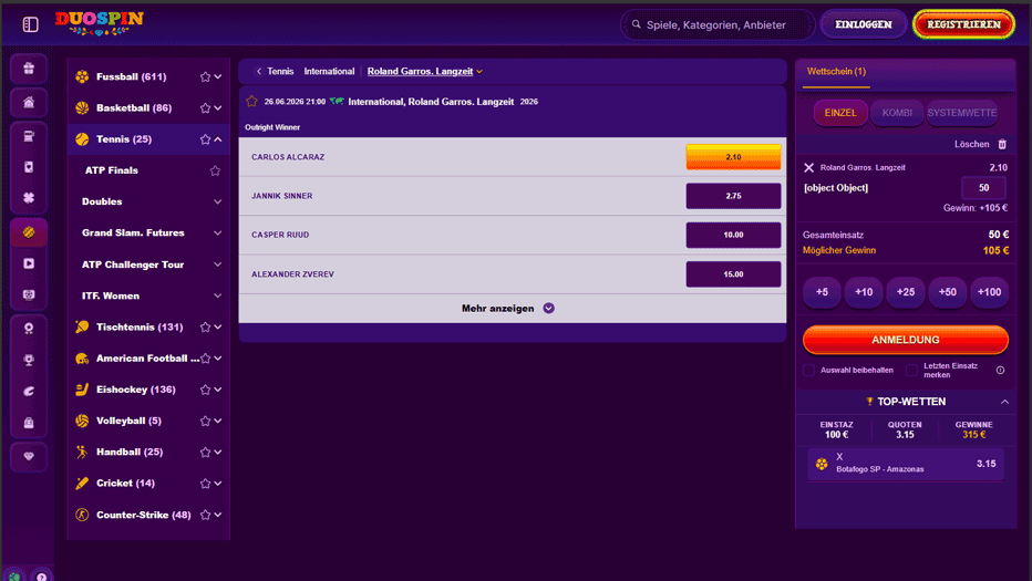 Sportwetten im Duospin Casino