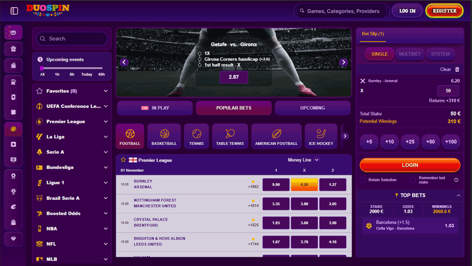 Sports betting at Duospin Casino Sports betting at Duospin Casino