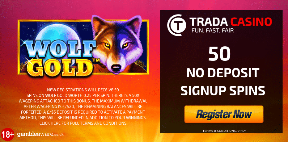 exclusive bonus trada casino 50 free spins wolf gold