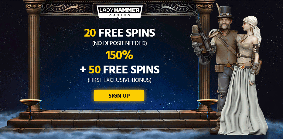 lady hammer exclusive bonus 50 free spins 150% bonus new zealand
