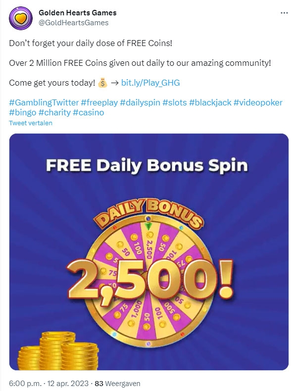 Golden Hearts Casino No Deposit Bonus - Free Daily Bonus Spin