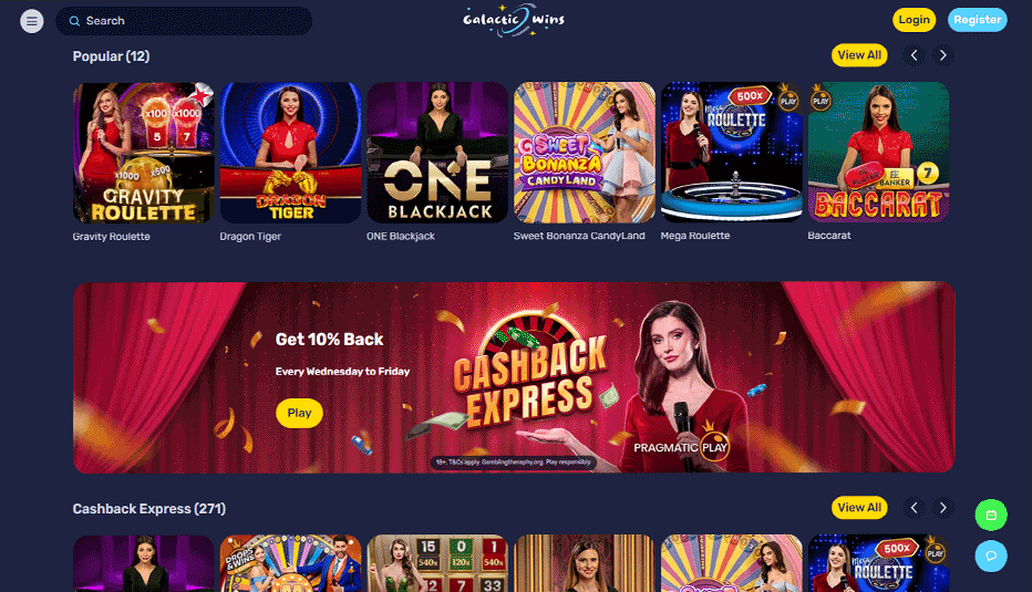 Galactic Wins Live casino