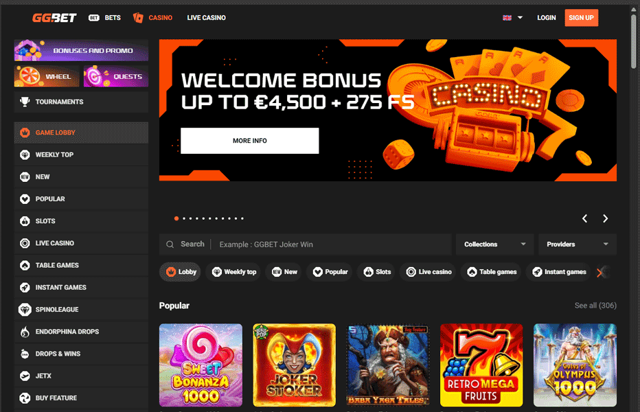 GGBet welcome bonus - up €4500 bonus and 275 free spins
