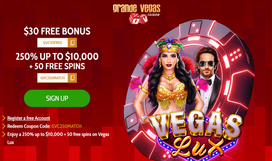 Grande Vegas No Deposit Bonus Code ‘’GVC30FREE’’ – Get your $30 Free Chip