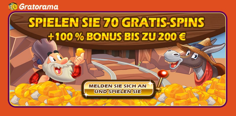 Gratorama Willkommensbonus - 70 Freispiele + 100% Bonus