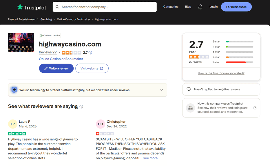 Why we do not recommend Highway Casino