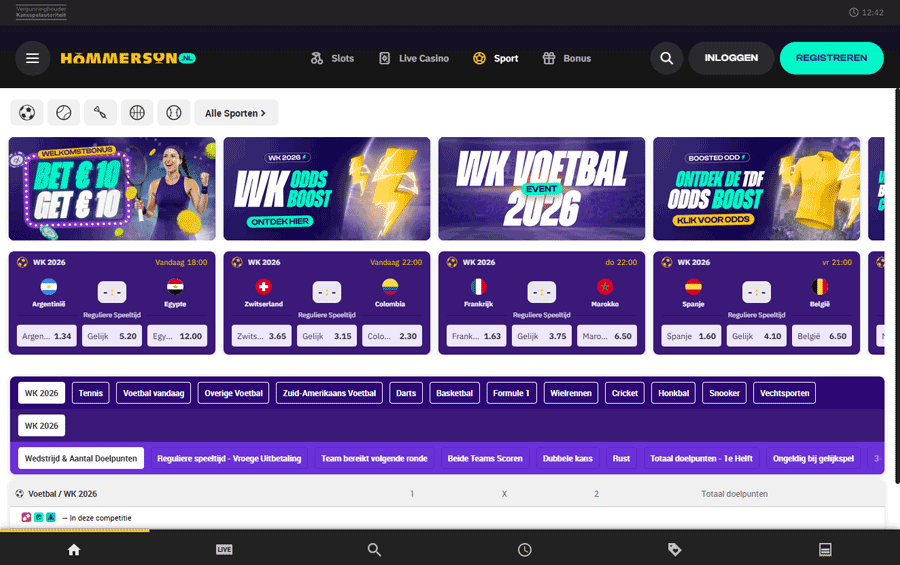 Sportweddenschappen (Sportsbook) bij Hommerson