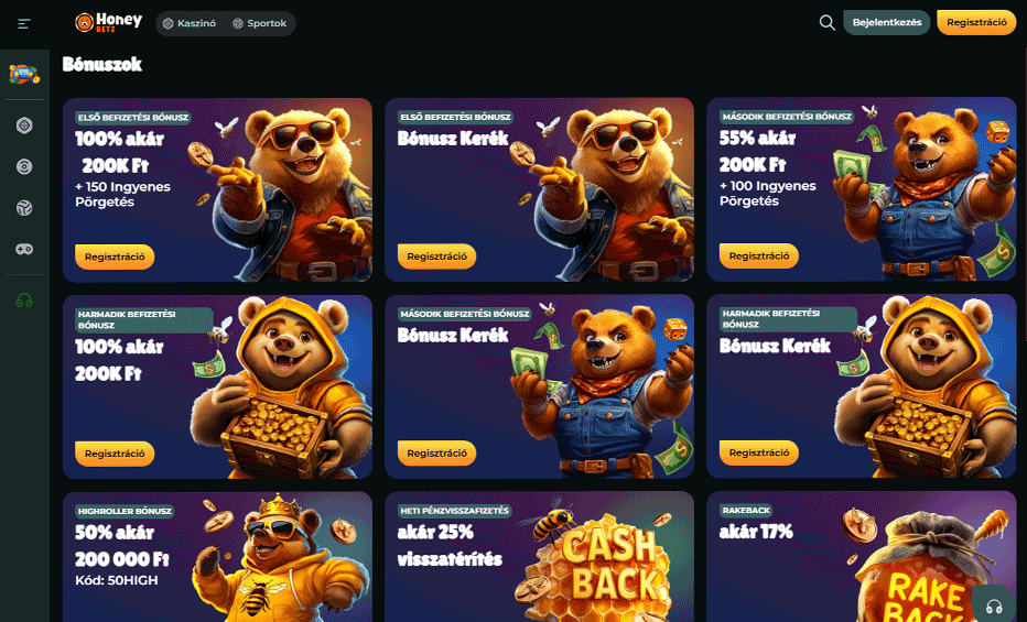 Egyéb promóciók a Honeybetznél