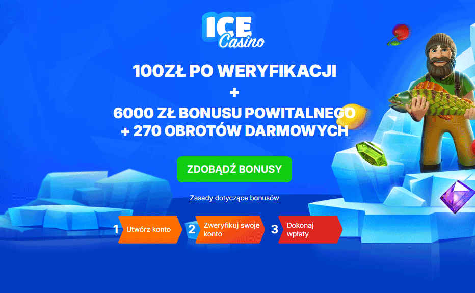 1. Ice Casino no deposit bonus for Polish players - 100 PLN free cash for registration