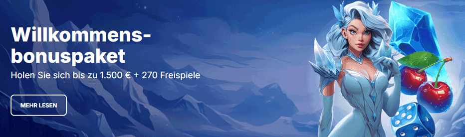 Ice Casino Willkommensangebot Deutschland - 25 € ohne Einzahlung + 1500 € Bonus & 270 Freispiele Ice Casino Willkommensangebot Deutschland - 25 € ohne Einzahlung + 1500 € Bonus & 270 Freispiele