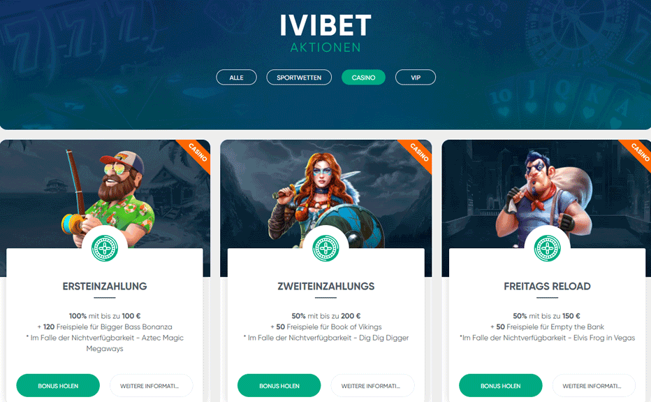 Weitere Aktionen bei Ivibet Deutschland – verschiedene attraktive Einzahlungsangebote Weitere Aktionen bei Ivibet Deutschland – verschiedene attraktive Einzahlungsangebote