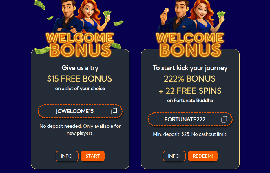 $15 free bonus: JCWELCOME15 $15 free bonus: JCWELCOME15