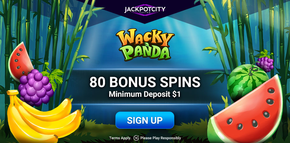 Jackpot City $1 deposit bonus - grab 80 free spins on Wacky Panda