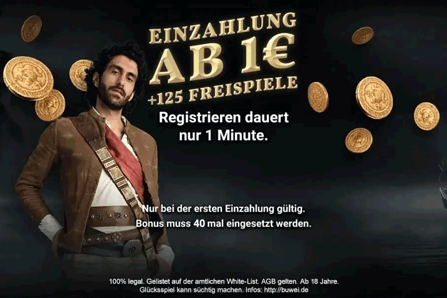Jackpot Piraten €1 deposit bonus (Germans only)