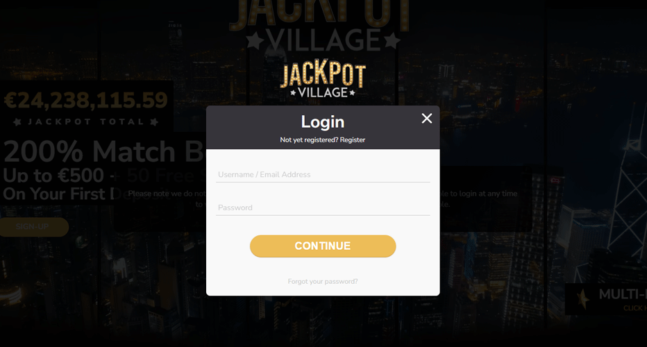 Jackpot Village login - access your account