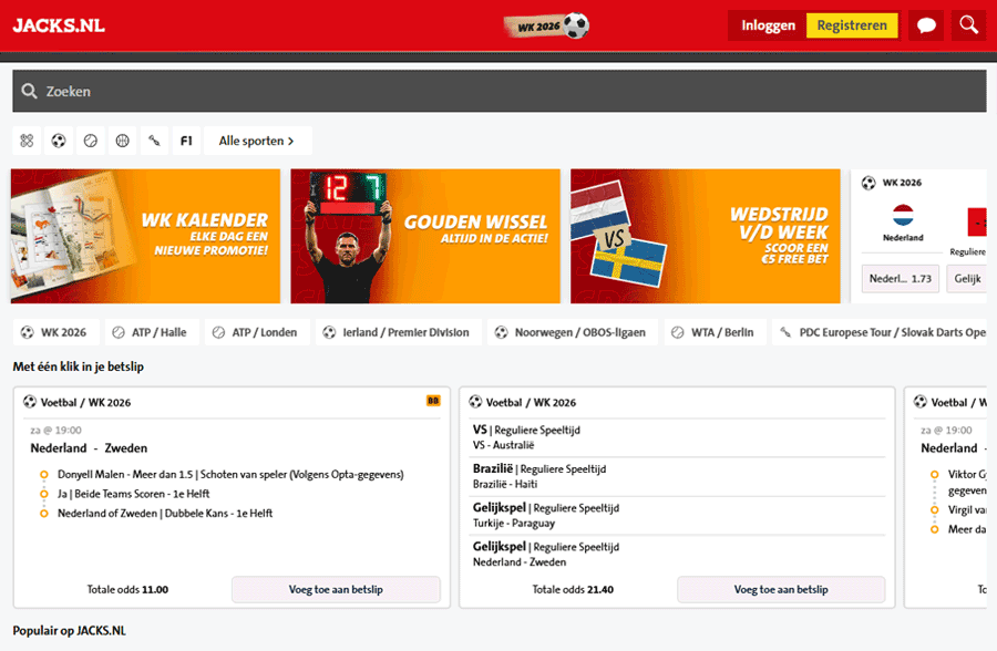 Sportweddenschappen bij JACKS.NL (Sportsbook)