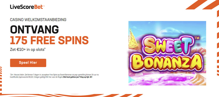 LiveScore Bet Casino Nederland - 175 Free Spins bij €10 storting