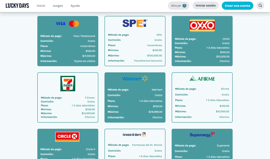 Cómo depositar en Lucky Days Casino México